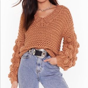 Cropped Pom Pom knit sweater